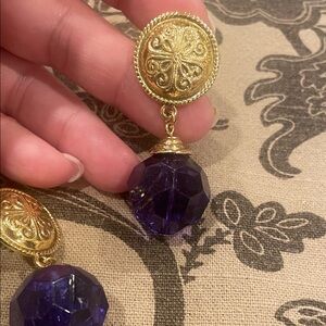 Source Unknown Gold and Deep Purple Earrings